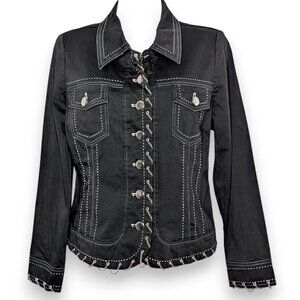 VTG Black Silver Hardware Chain Button Up Jacket Punk Goth 90s Grunge